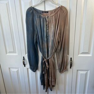 Anthro Gypsy 05 100% Silk Tie Dye Watercolor Long Sleeve Dress Womens Size M